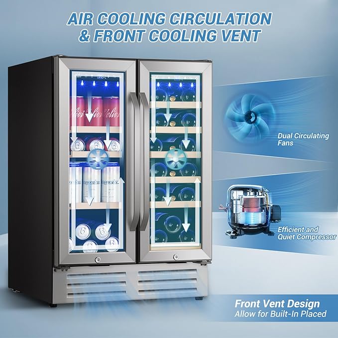 24 Inch Beverage Refrigerator Undercounter, Dual Zone Wine and Beverage Cooler - Image 8