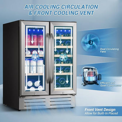 24 Inch Beverage Refrigerator Undercounter, Dual Zone Wine and Beverage Cooler - Image 8