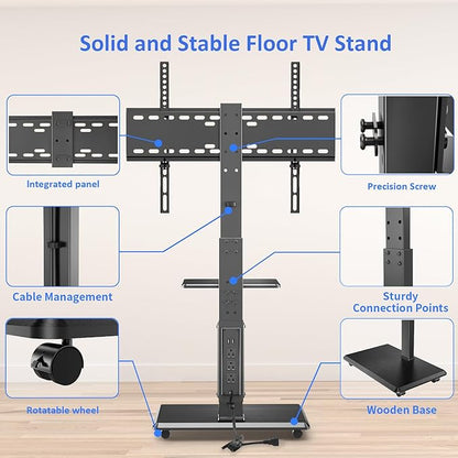 Rolling TV Stand with Power Outlet, Mobile TV Cart - Image 8