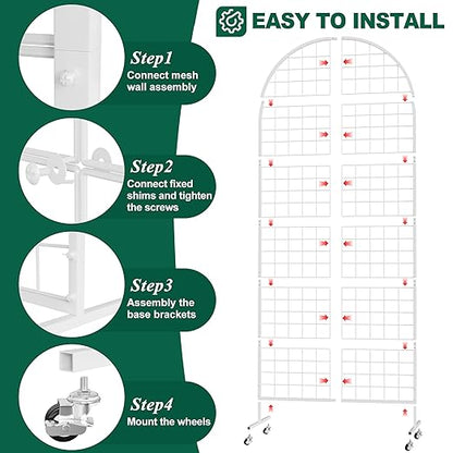 Asee'm Grid Wall Panels Display Stand 2.6' x 5.8' FT White Movable Wire Grid - Image 3