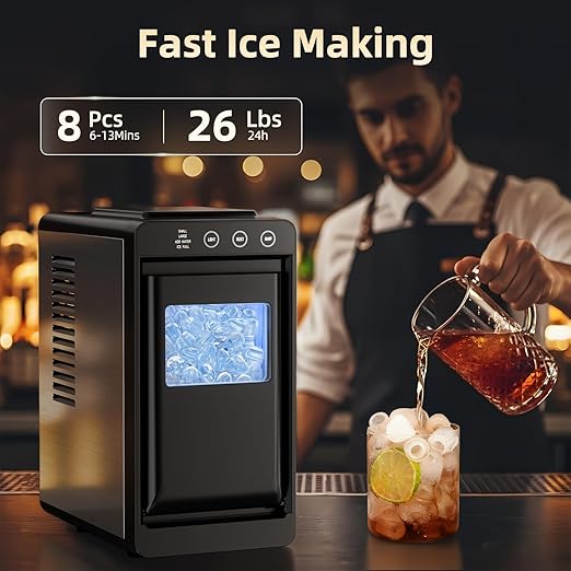 Antarctic Star Ice Maker, 26lbs in 24Hrs, 8 Cubes in 6 Mins, 0.8L Tank & 1.1lb - Image 2