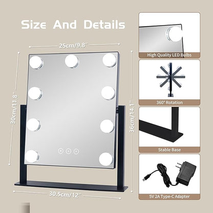 Vanity Mirror with Lights, Makeup Mirror with Lights with 9 Dimmable LED Bulbs - Image 4