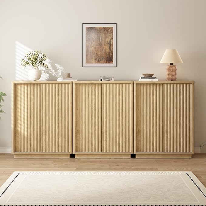 Fluted Shoe Cabinet with Sliding Door Set of 3, 6-Tier Large Hidden Storage by WINWY