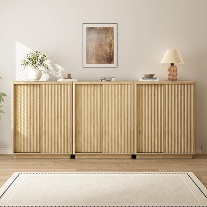 Fluted Shoe Cabinet with Sliding Door Set of 3, 6-Tier Large Hidden Storage by WINWY