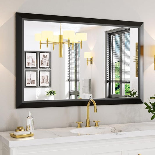 Amorho Black Bathroom Mirror, 48x30 Inch Thick Metal Framed Wall Mirrors by Amorho
