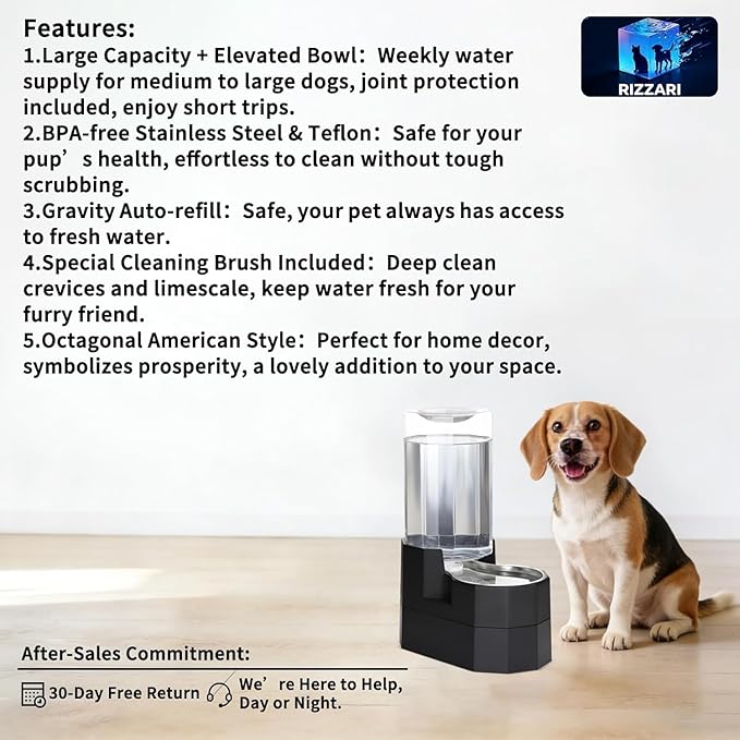 Sfozstra Raised Pet Water Dispenser: 8L Black Automatic Stainless Steel Gravity - Image 2