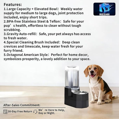 Sfozstra Raised Pet Water Dispenser: 8L Black Automatic Stainless Steel Gravity - Image 2