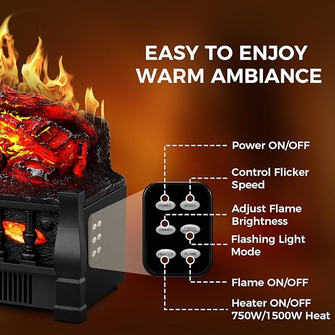 21 Inches Electric Fireplace Insert Log Heater Set, Freestanding Heater - Image 5