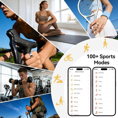 smart ring fitness tracker, heart rate monitor, sleep showing dimensions