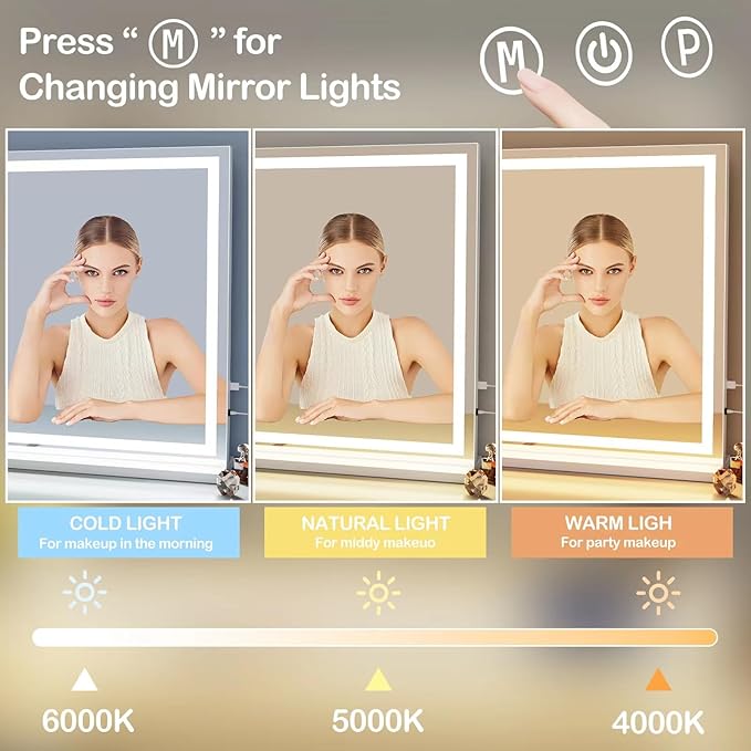 Makeup Vanity Mirror with Lights 32" x 24" Large LED Makeup Mirror, Light up - Image 3