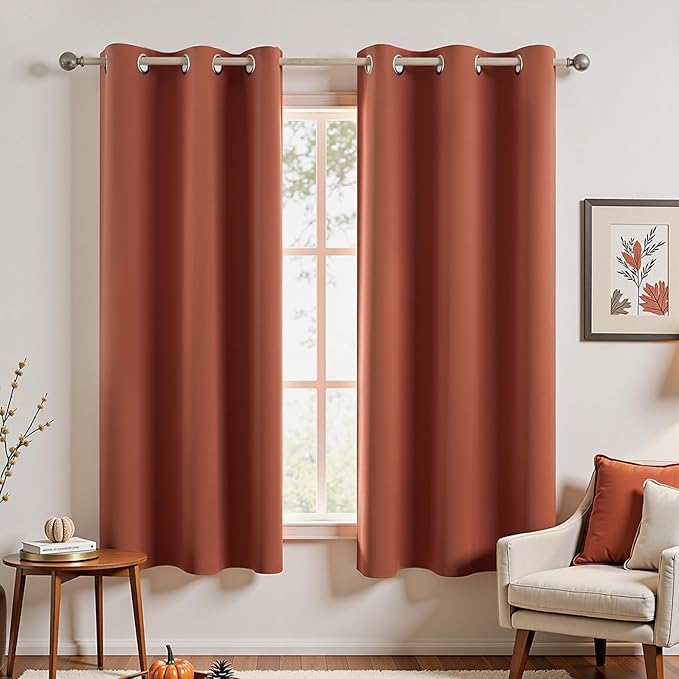 KOUFALL Burnt Orange Grommet Top Curtains by KOUFALL