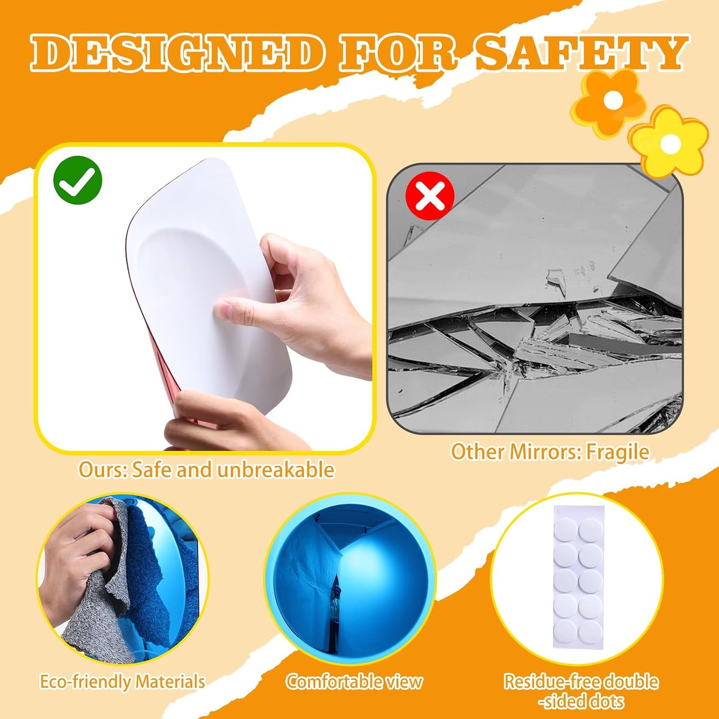 4 Pcs Sensory Wall Mirror, Acrylic Bubble Mirror Christmas Wall Decoration for Sensory Room or Science Classroom, Visual Tactile Stimulation and Curiosity Inspiration