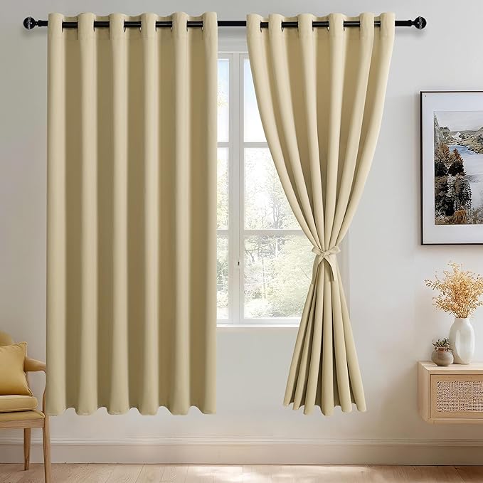 JIUZHEN Light Beige Blackout Curtains by JIUZHEN