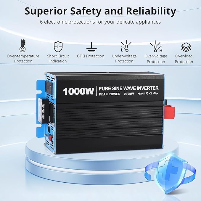 1000W Pure Sine Wave Inverter, 1 USB Port 5v/2.1a, LCD Display&Remote Controller - Image 7
