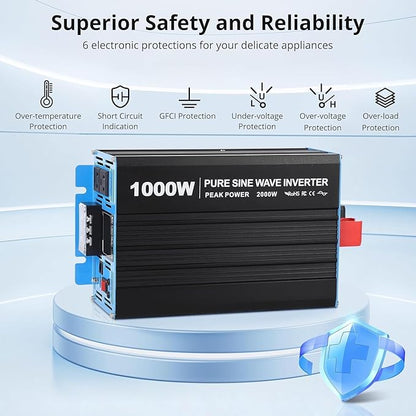 1000W Pure Sine Wave Inverter, 1 USB Port 5v/2.1a, LCD Display&Remote Controller - Image 7