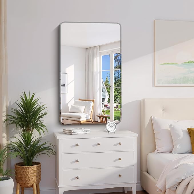 CILIBER Frameless Rectangle Mirror, 24x40 Beveled Bathroom Mirror Rounded Corner - Image 6