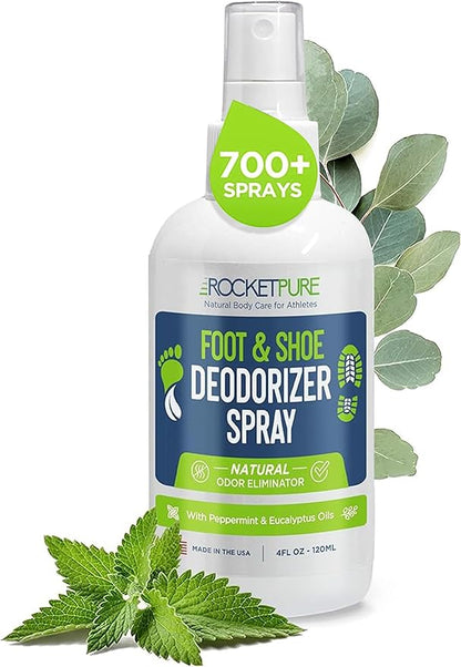 Rocket Pure Natural Foot and Shoe Deodorizer Spray, Deodorant and Odor by RocketPure