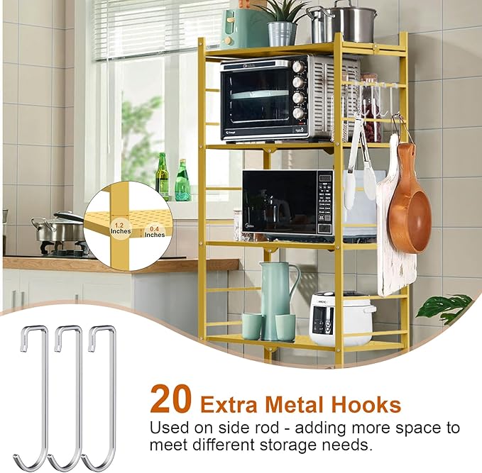 Storage Shelves with 20 Hooks, 5-Tier Foldable Shelves - Image 4