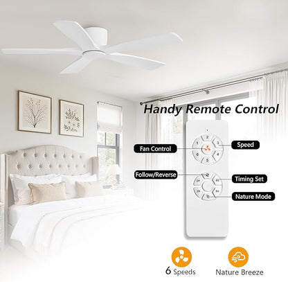 WINGBO 48" Flush Mount DC Ceiling Fans Without Lights, 5 Carved Solid Wood - Image 7