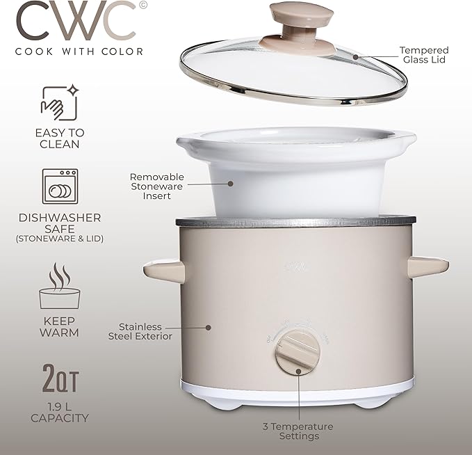 COOK WITH COLOR 2QT Mini Electric Round Slow Cooker - Image 4