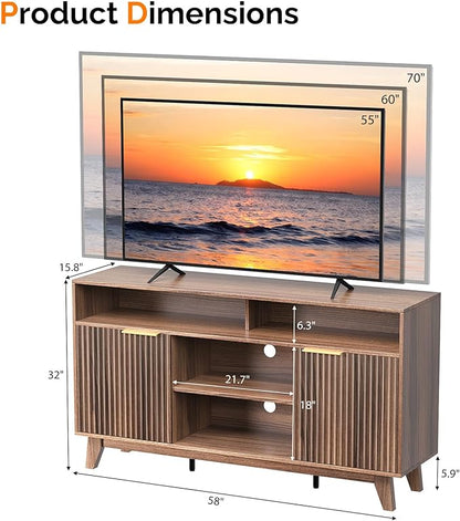 VINGLI Boho Fluted TV Stand for 70" TV, Solid Wood Entertainment Center - Image 3