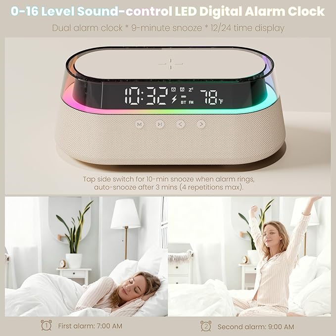KUANGXIANG 6-in-1 Bluetooth Speaker Alarm Clock - Image 4