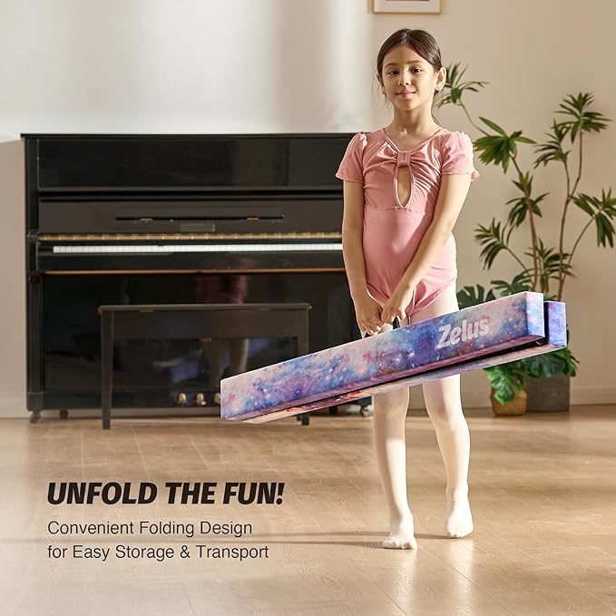 ZELUS 8' Folding Gymnastics Balance Beam, Floor Balance Beam w/Carry Handles - Image 3