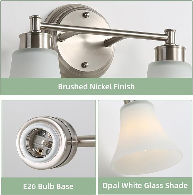 LOUSACE 2 Light Bathroom Vanity Light Brushed Nickel Bathroom Lighting Fixtures - Image 6