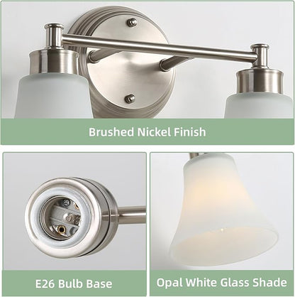 LOUSACE 2 Light Bathroom Vanity Light Brushed Nickel Bathroom Lighting Fixtures - Image 6