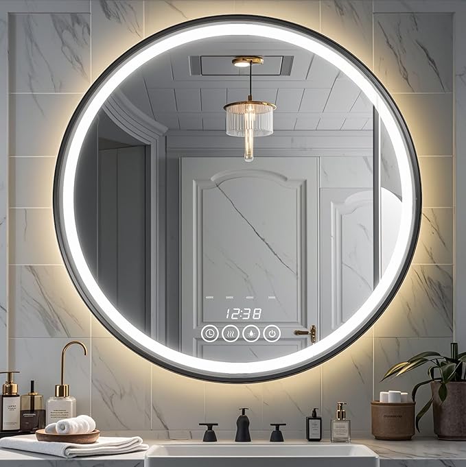 24 Inch Wall-Mounted Round Bathroom Mirror by LIGHTINGUPYOURBEAUTY