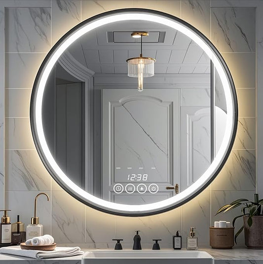 24 Inch Wall-Mounted Round Bathroom Mirror by LIGHTINGUPYOURBEAUTY