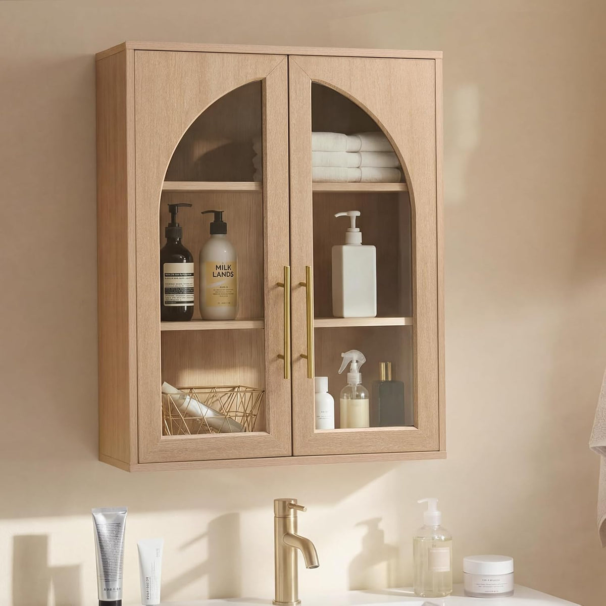 Bathroom Wall Cabinet, 23.5×31.4'' Storage Cabinet, Arched Cabinet Wa...