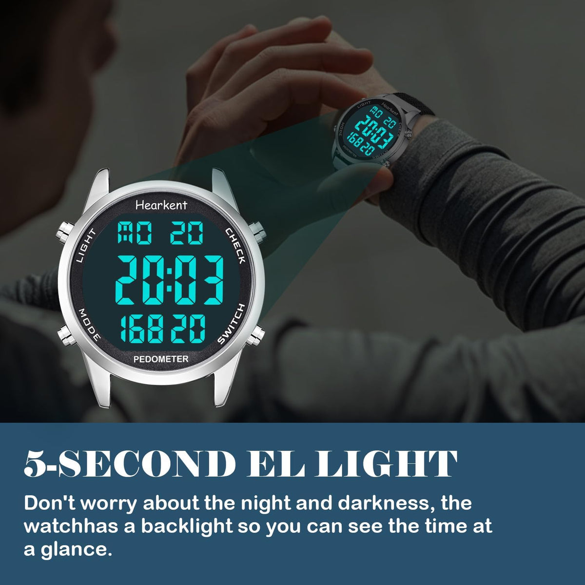 Hearkent Pedometer Watch,Step,Mileage&Calorie Tracker,Large Numbers