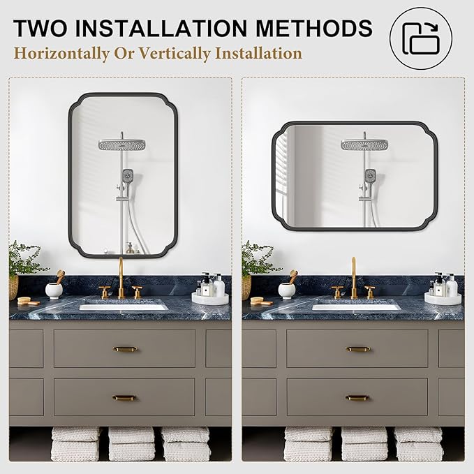 Black Bathroom Vanity Mirrors for Over Sink 24" x 36" Modern Rounded Corner - Image 6
