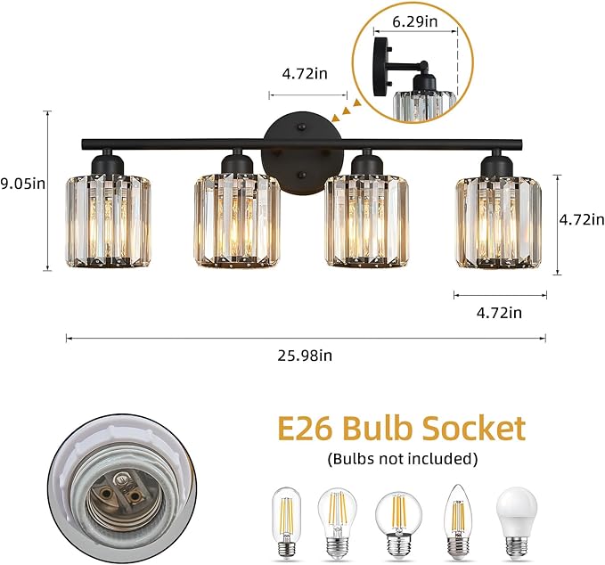FDPBY Modern 4 Light Crystal Vanity Light, Compatible - Image 3