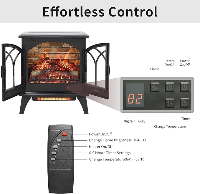 24" Electric Fireplace, Fireplace Heater w/Realistic Flame, Freestanding - Image 5
