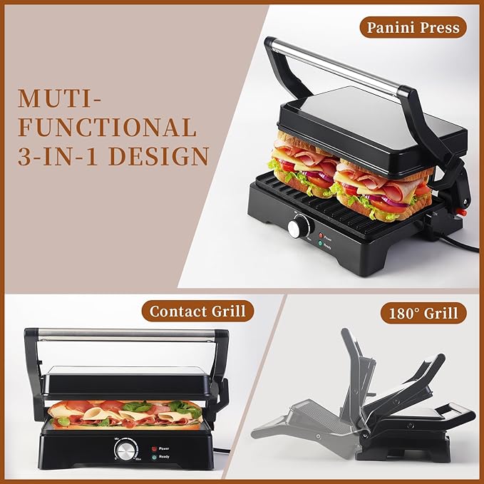 Panini Press Grill Sandwich Maker, Large Electric 3 in 1 Panini Sandwich Maker - Image 5