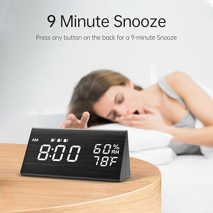 Digital Alarm Clock, with Wooden Electronic LED Time Display, 3 Alarm Settings - Image 4