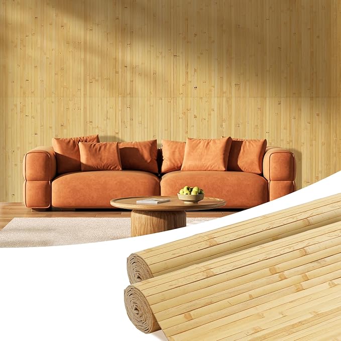 OUZUGIE 2 Pack 96x48 Inch Natural Bamboo Wall Panel – Natural Pole Wrap Paneling by OUZUGIE
