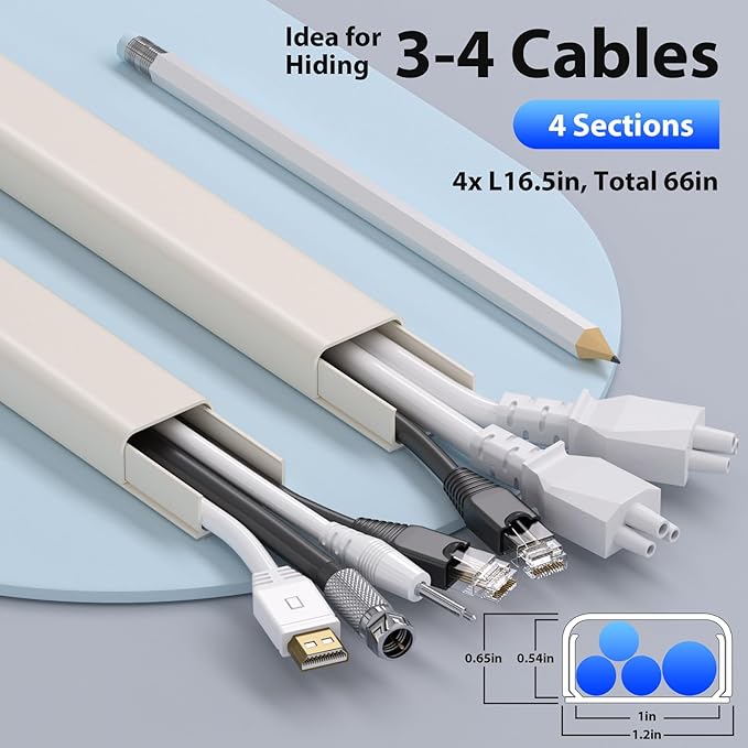 66in Large Wire Hiders for TV on Wall for 3-4 Cords - Image 2
