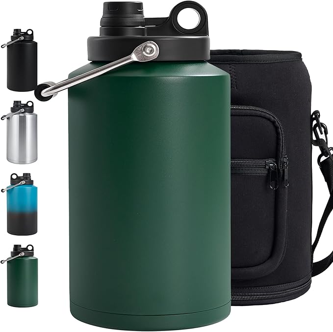 Insulated Gallon Jug with Handle, One Gallon, 128oz Stainless Steel, Large by Kerilyn