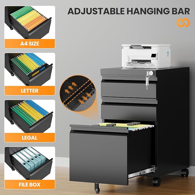 3 Drawer Mobile File Cabinet - Image 6