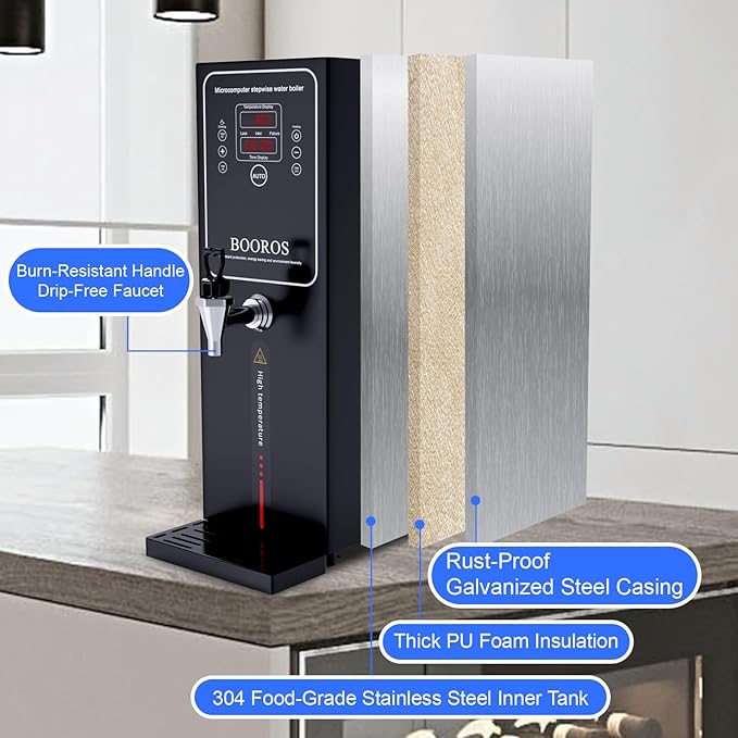 BOOROS Commercial Water Boiler 10L Hot Water Dispenser Black 1500W Commercial - Image 5