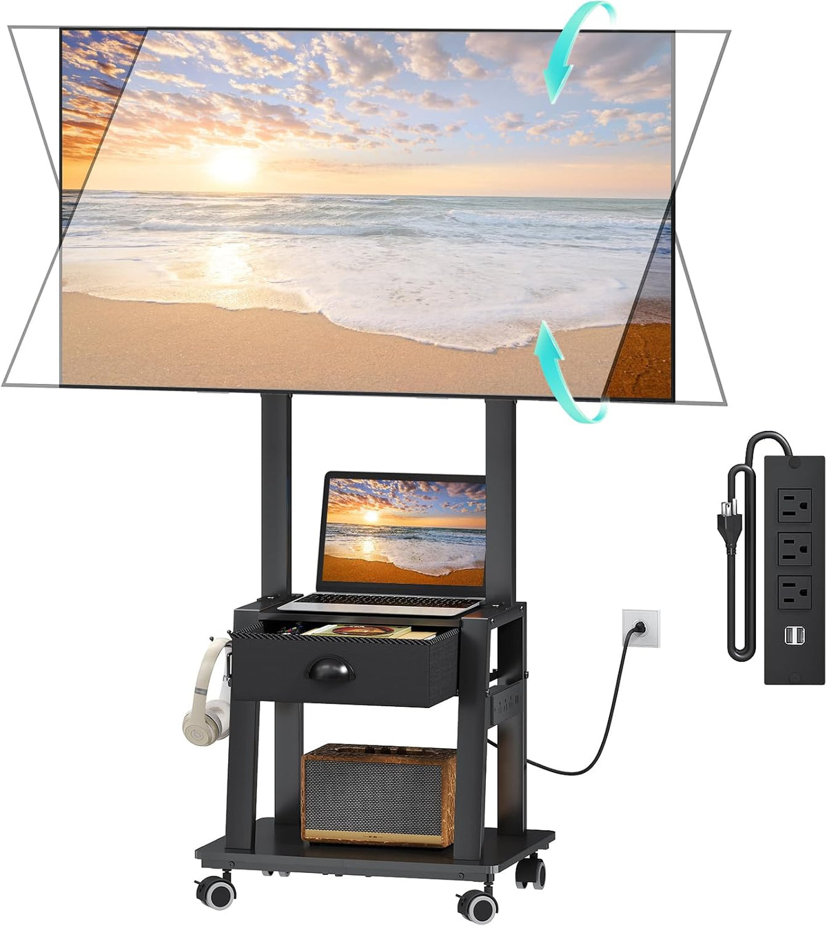 rolling tv stand with power outlet,tilt tv cart, main product view