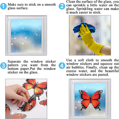 Whaline 9 Sheets Spring Butterfly Window Clings Summer Colorful Butterfly Flora Windows Decor Double-Sided Anti-Collision Reusable Decals Non-Adhesive for Home Window Glass