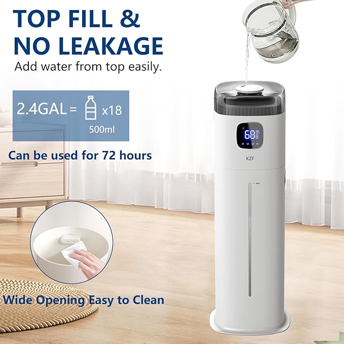 Large Humidifier for Bedroom, 9L/2.5Gallon Ultrasonic Cool Mist Humidifier - Image 4