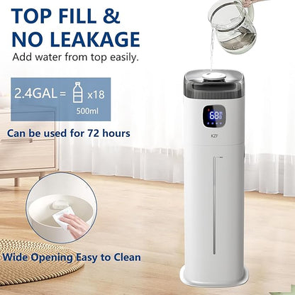 Large Humidifier for Bedroom, 9L/2.5Gallon Ultrasonic Cool Mist Humidifier - Image 4