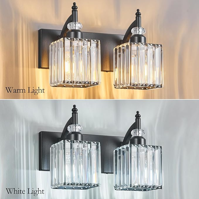 BBLLWJ Modern Bathroom Vanity Light 2-Light Black Crystal Light Fixtures Over - Image 2