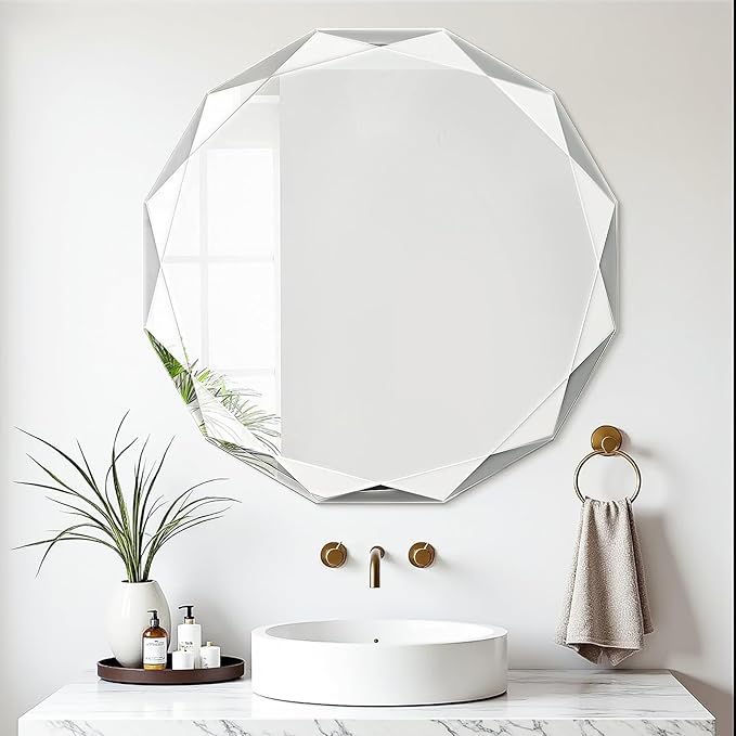 Bathroom Mirror for Wall, Beveled Edge Frameless Wall Mount Vanity Mirror by ladynow