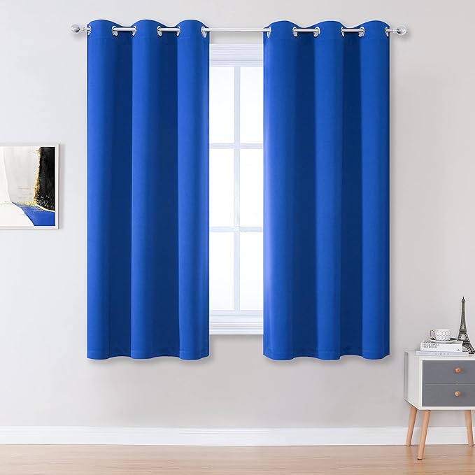 DUALIFE Royal Blue Curtains for Living Room 54 inch Length Solid Energy by DUALIFE